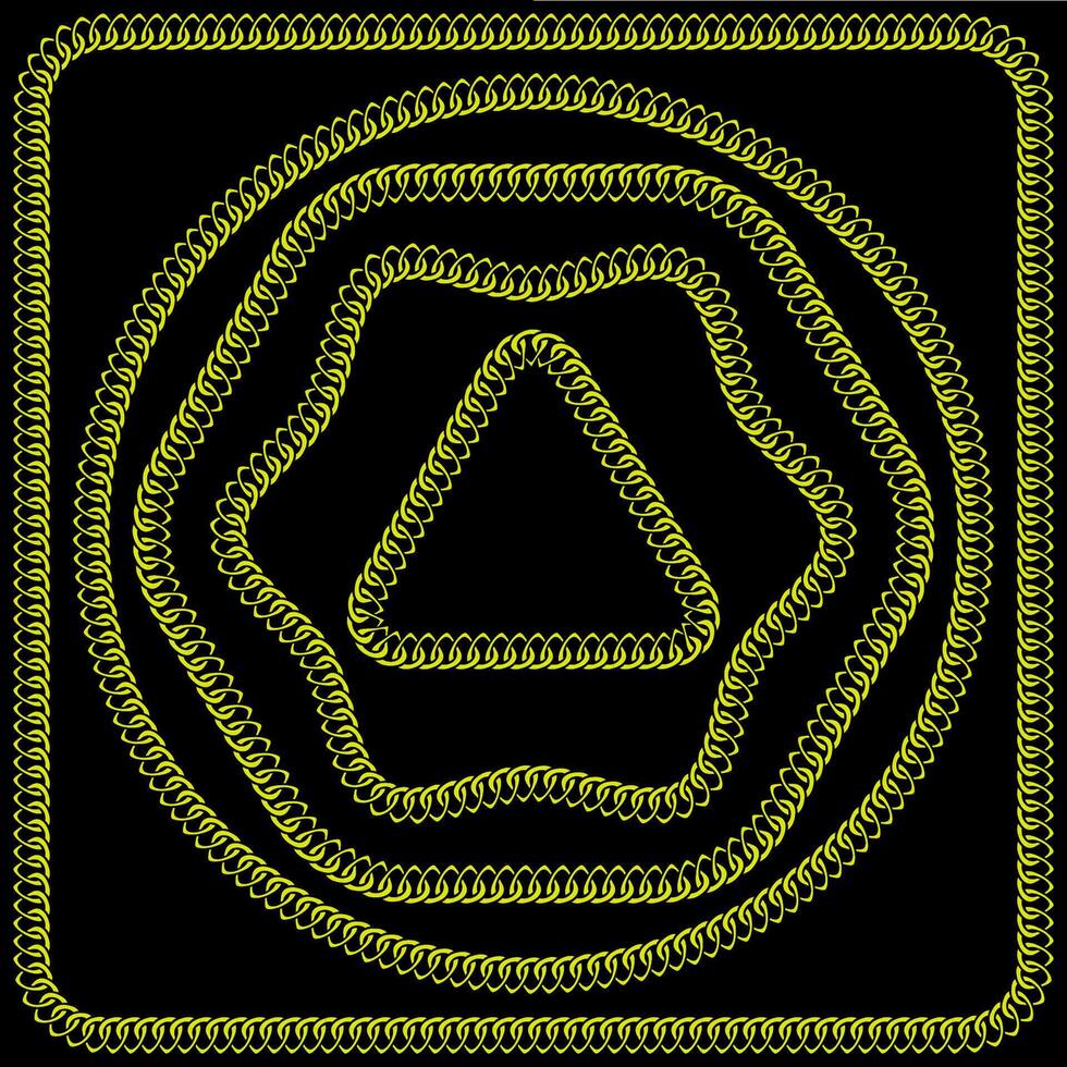 Gold frames pattern with hand drawn chain. Perfect for wallpapers, web page backgrounds, surface textures, textile. Isolated on black background. vector