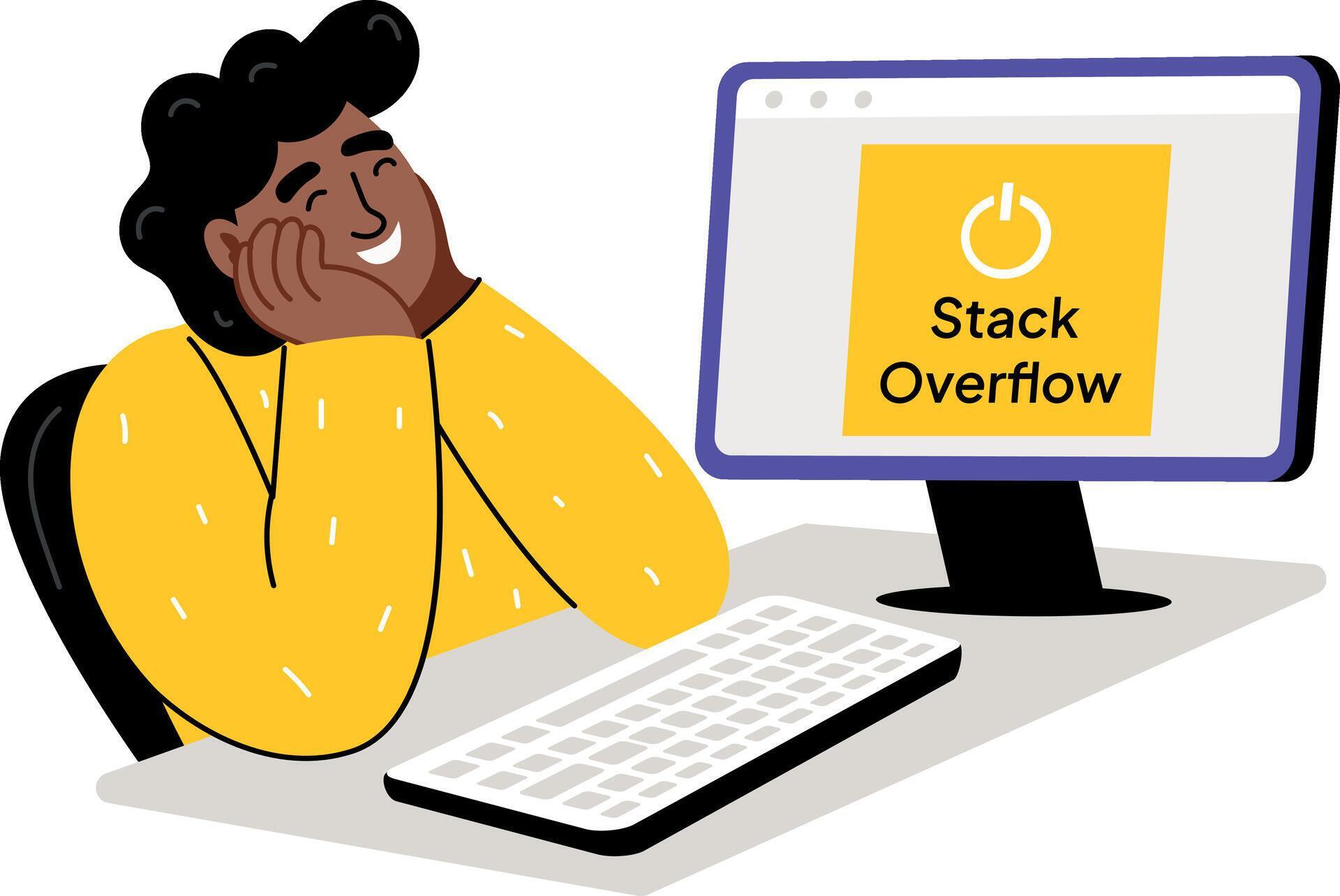 Happy Programmer Engaged with Stack Overflow 69975451 Vector Art at ...