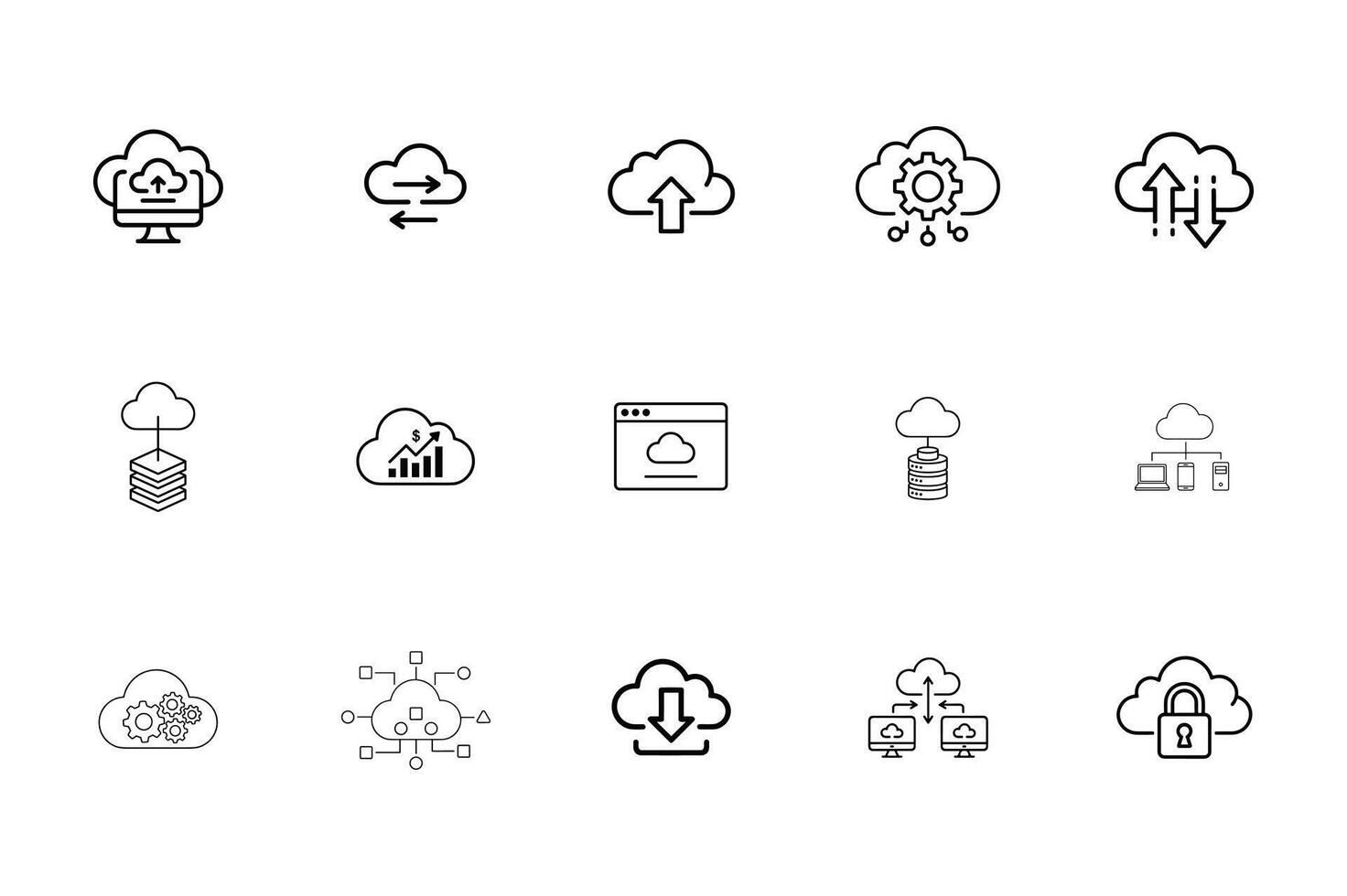 Cloud Computing Icons Illustrating Data Storage Transfer and Security technology vector