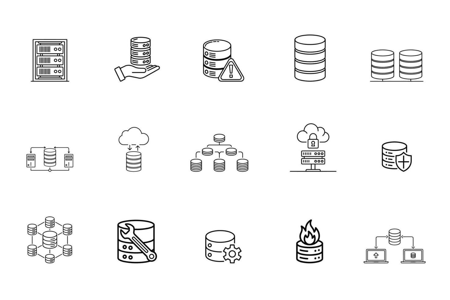 Database and Server Icons Illustrating Data Storage Security and Cloud Computing collection vector