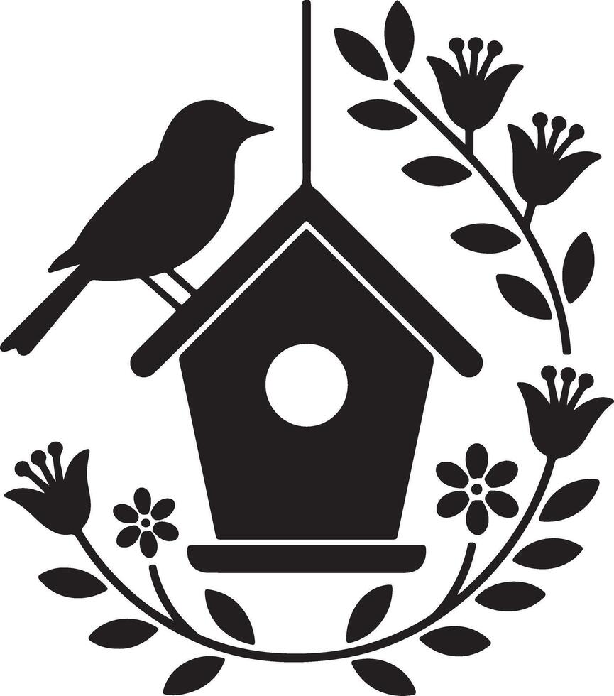 Birdhouse on a tree with birds in a nest in a garden vector