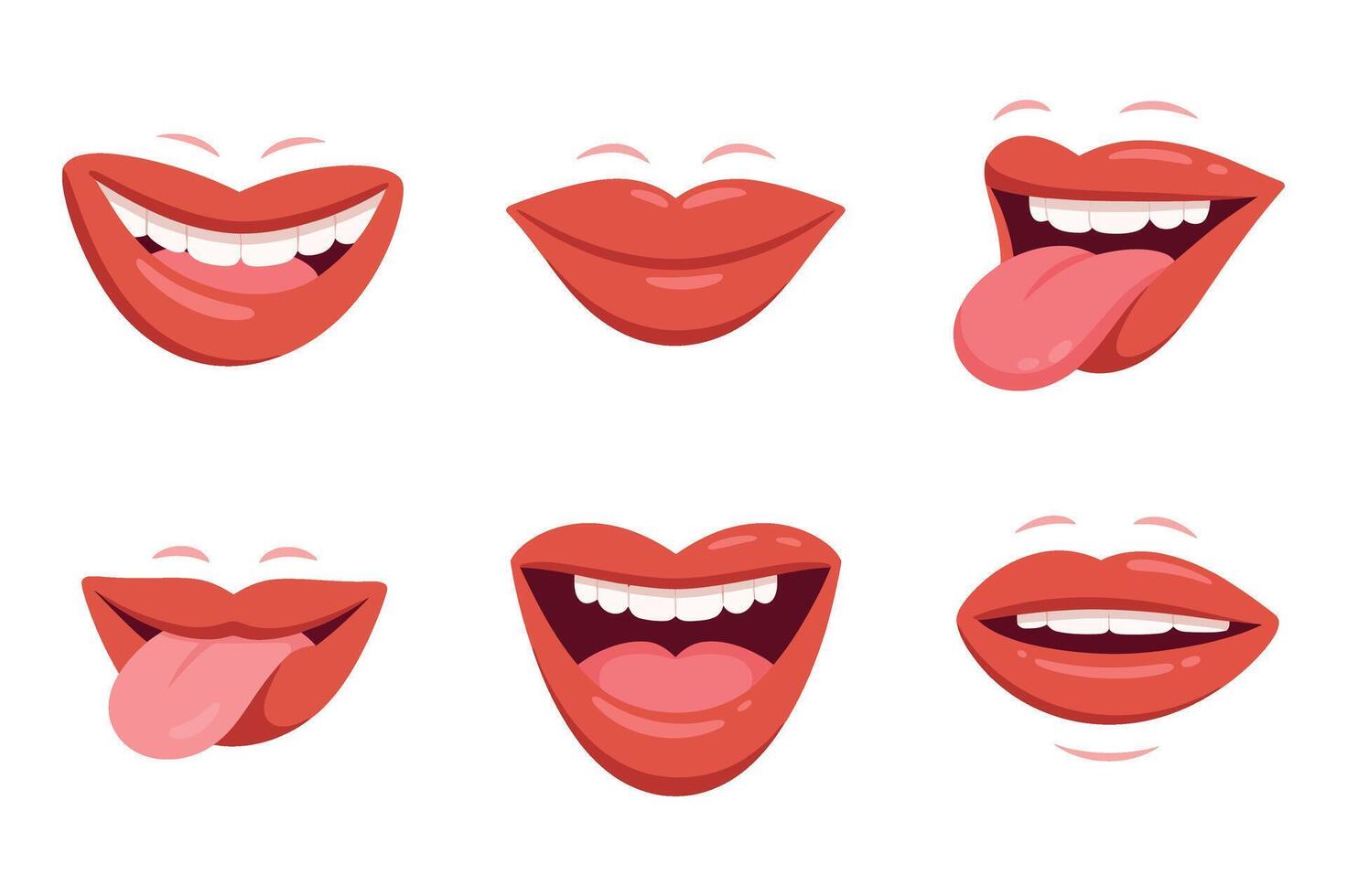 Cartoon Mouth Expressions Set on Transparent Background for Easy Integration into Digital Art and Animation Projects vector