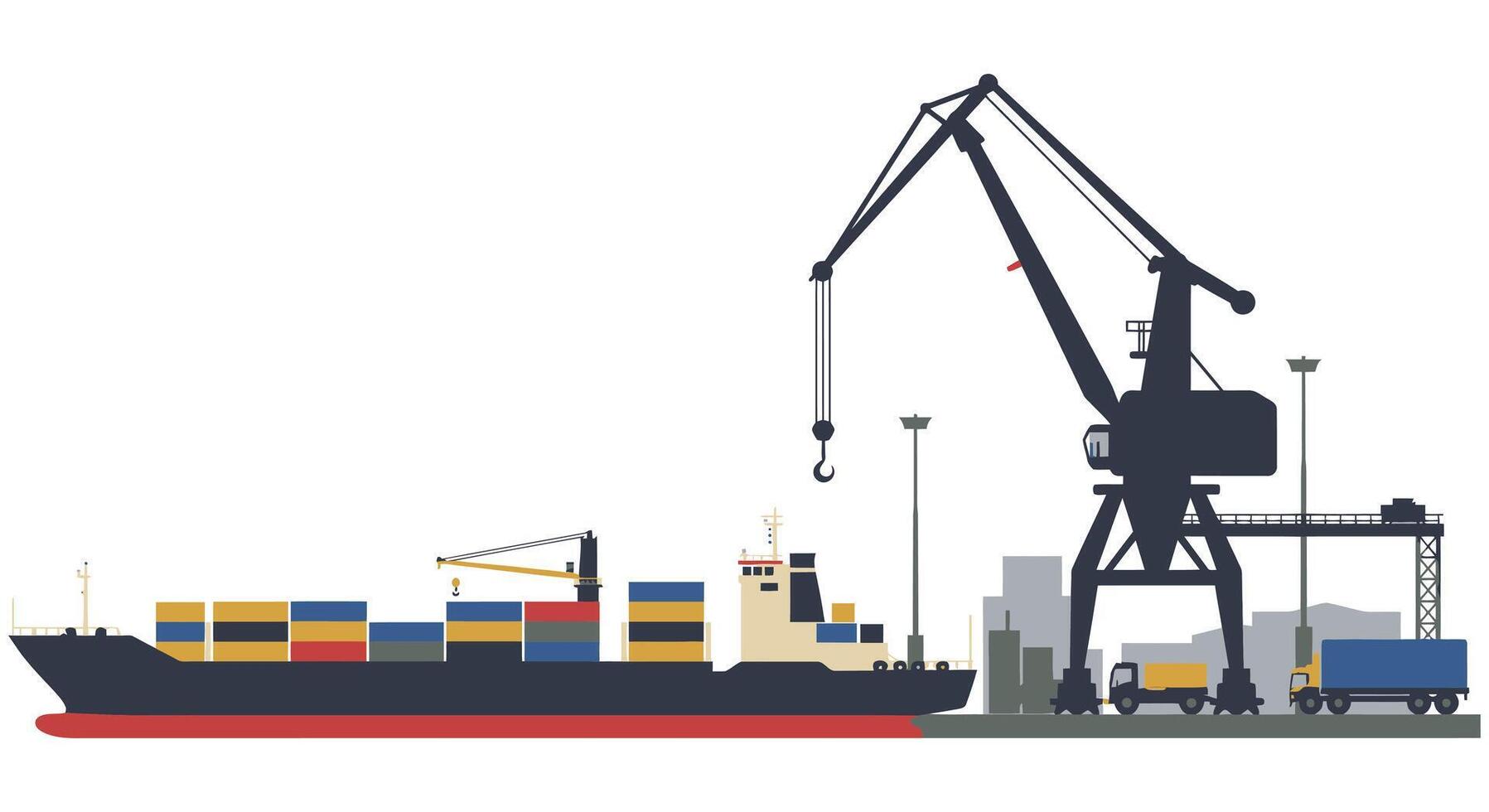 A large crane is lifting a container ship vector
