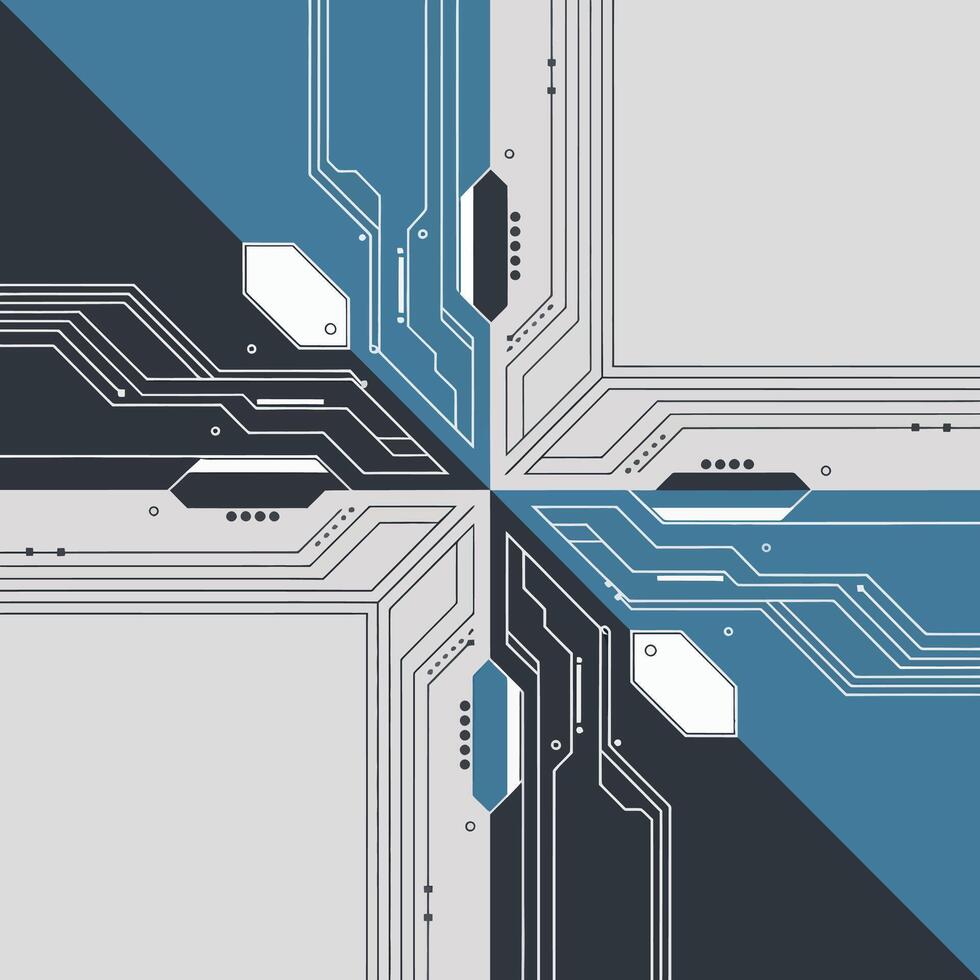 Abstract geometric circuit board pattern with blue and gray tones technology vector