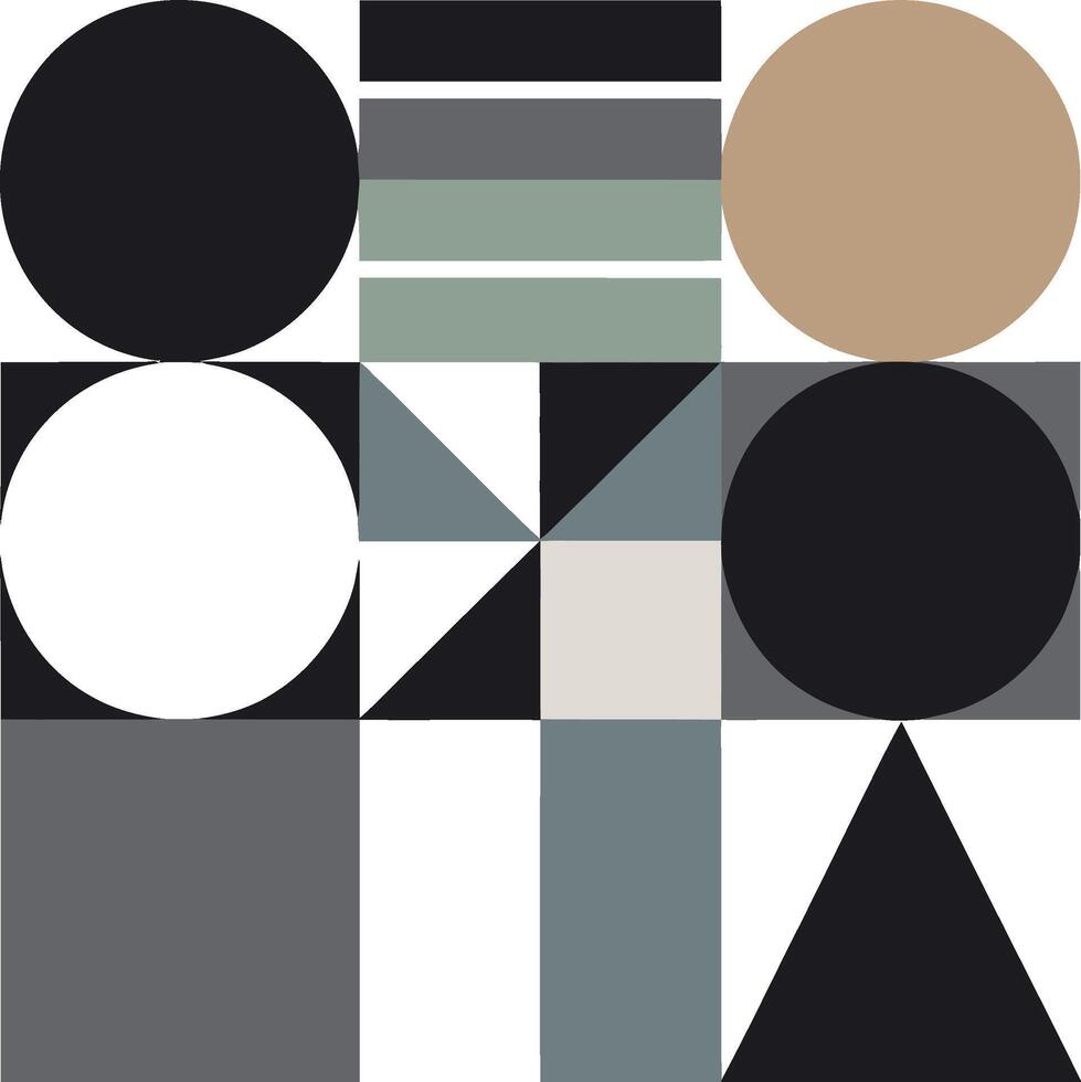 Geometric abstract composition with circles squares rectangles and triangles in muted tones pattern background vector