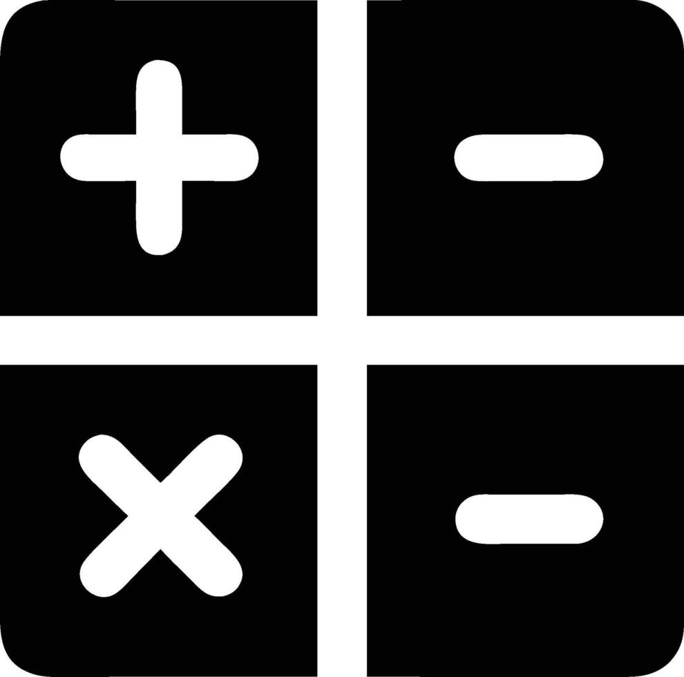 Basic Calculator Icon Add, Subtract, Multiply Divide operations in black and white vector