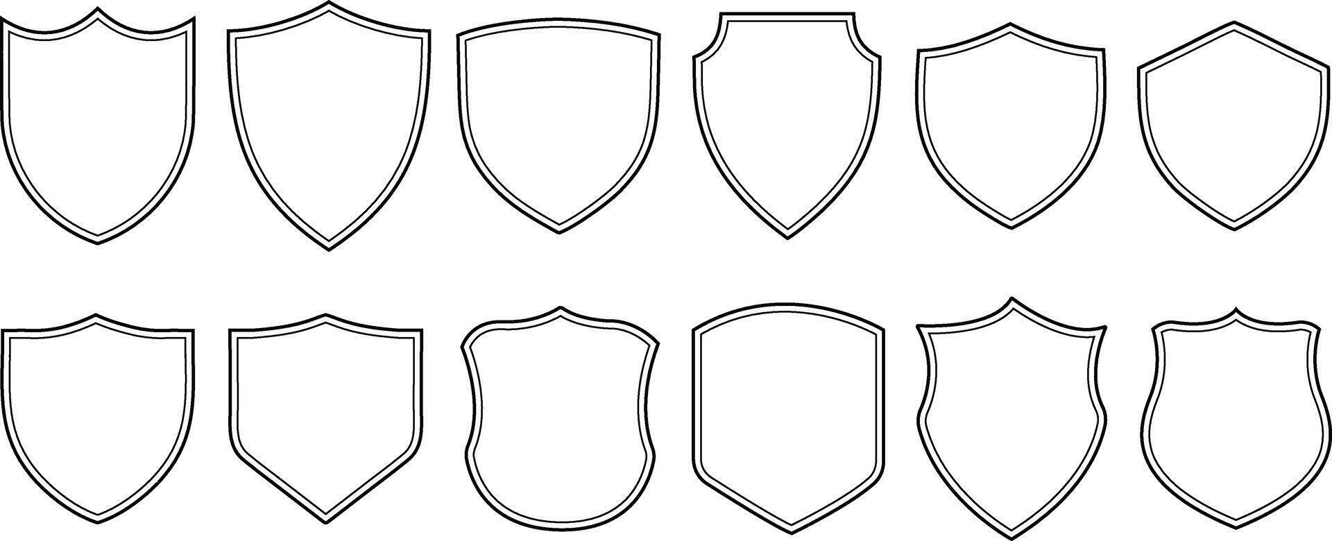 Outline Shield icons set. shield , police badge shape. Protect shield ,Unique Emblem Shapes for Logo and Badge Design vector