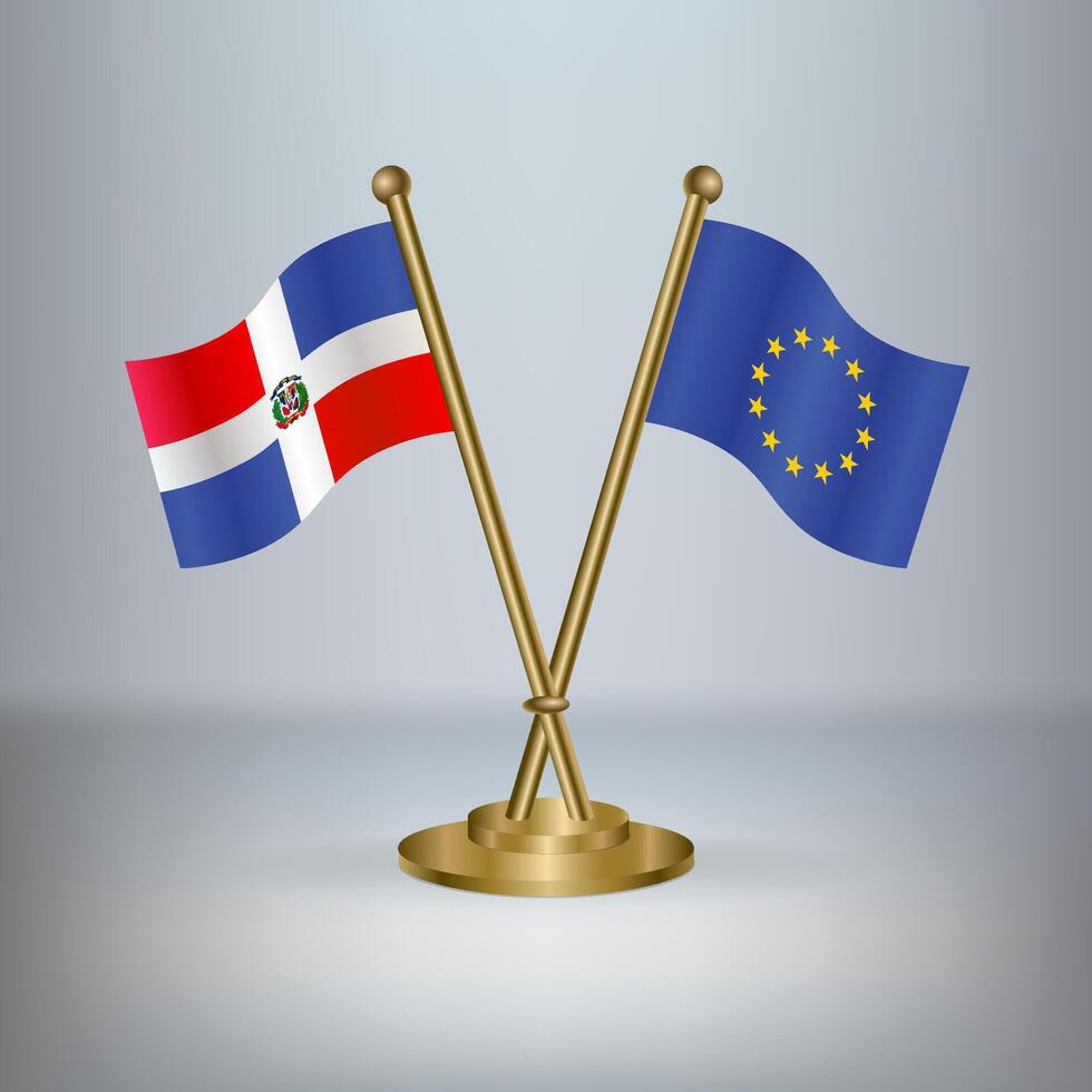Dominican Republic and European Union table flag relation, with gradient background. vector