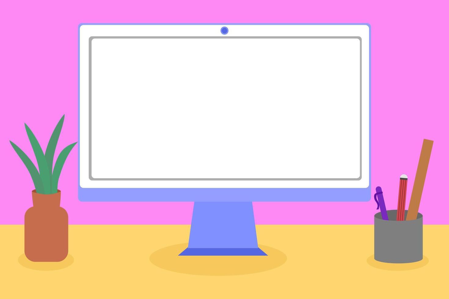 A clean and simple illustration of a computer desk with a blank screen, perfect for adding your own text or images vector