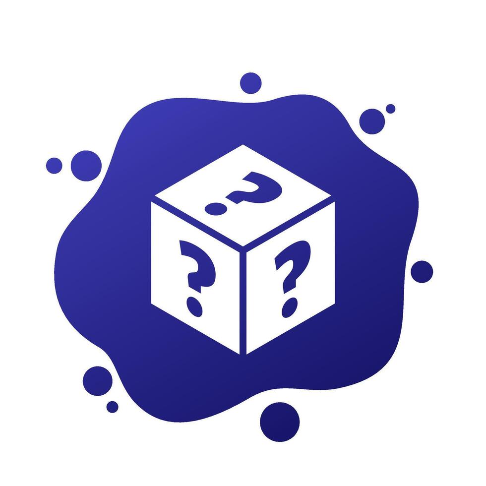 cube with question marks, mystery box icon vector