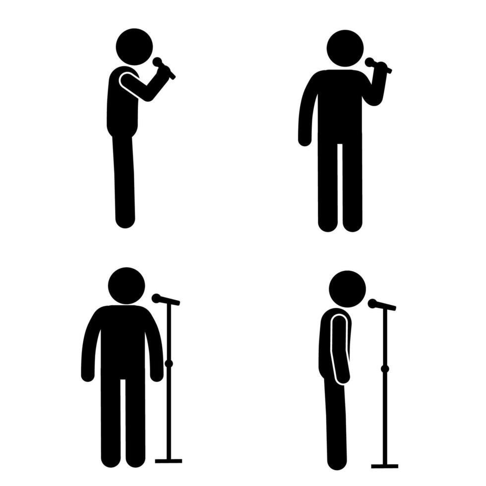 illustration of stick figure hosting event with microphone vector