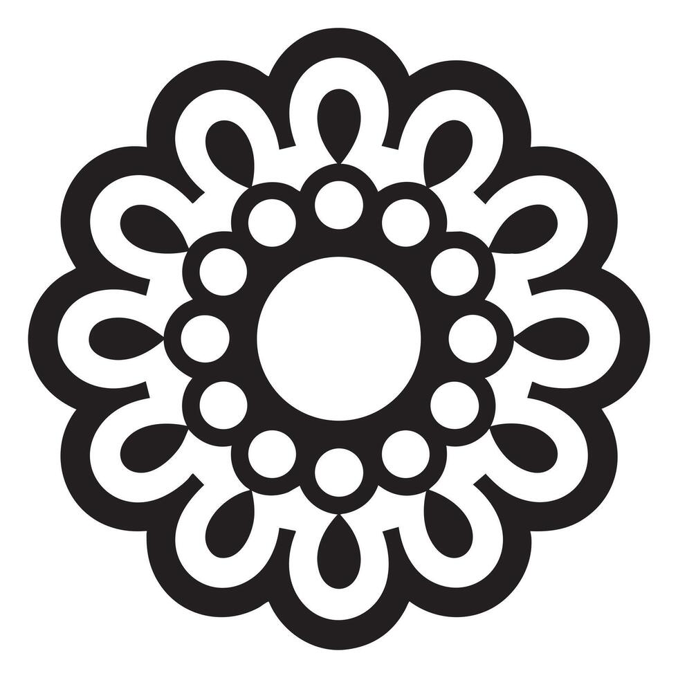 Minimal Detailed Mandala Silhouette Repeating Circular Motifs Solid Black Sharp Edges Centered Perfectly Pure White Background Clean vector