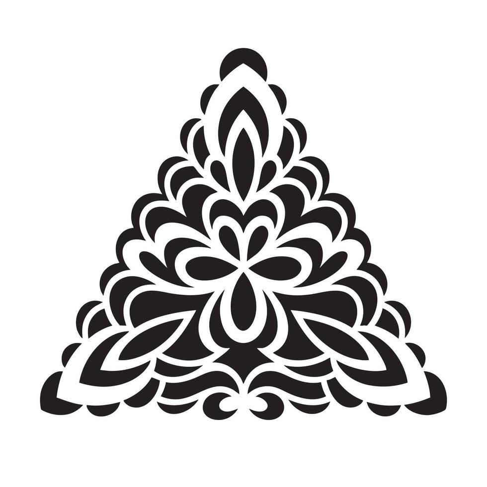 Bold Ornamental Triangular Mandala Repeating Symmetrical Motifs Intricate Detailing Pure Black Silhouette Centered On White Background vector