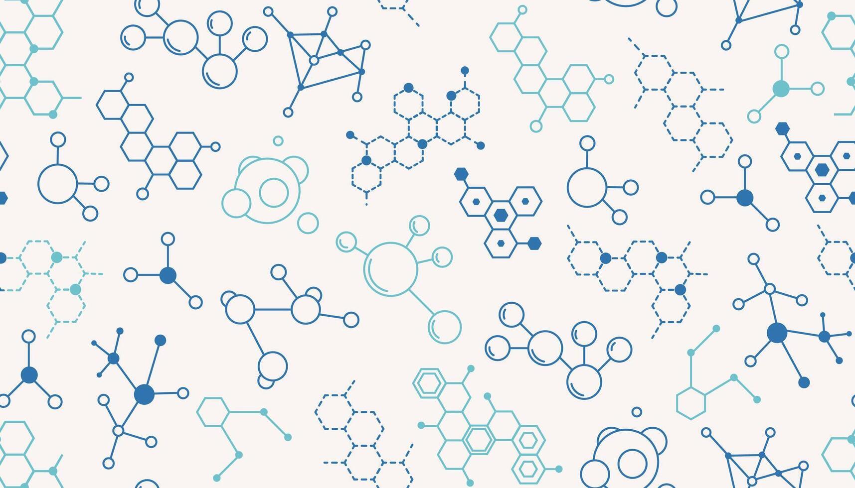 Seamless pattern with thin line molecular structures on light background. vector