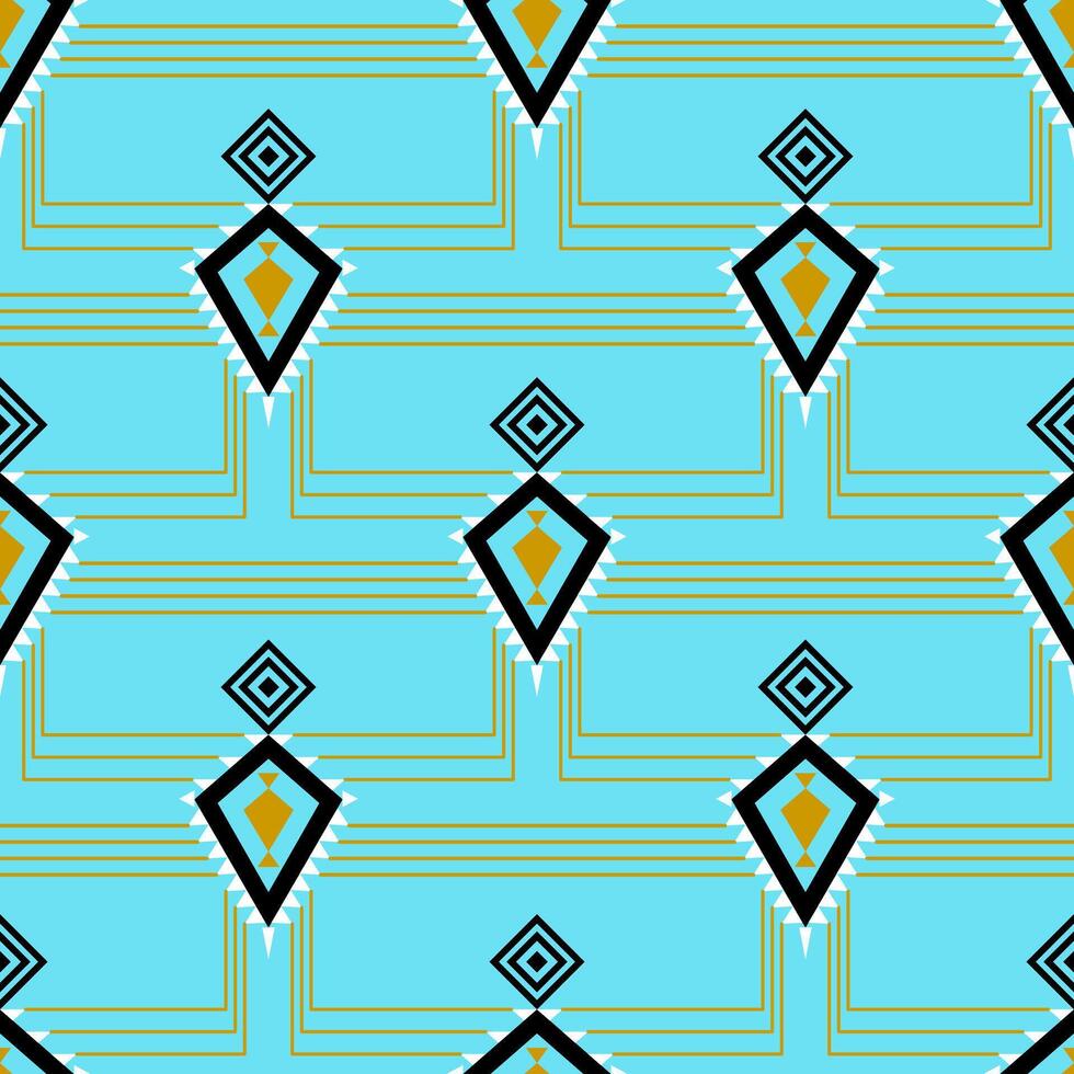 Seamless geometric pattern design combining sharp black lines with gold accents on a blue background. Perfect for web, fashion and interior design vector