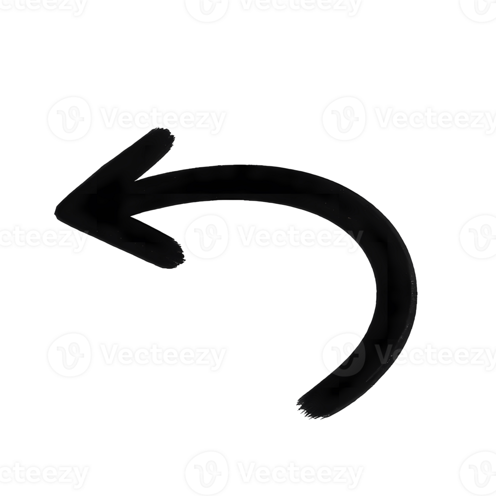 Black arrow pointing left indicating direction, navigation, or previous step in a process png