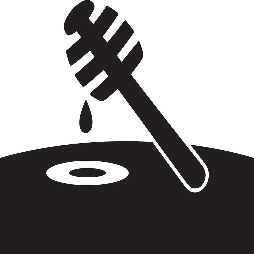 Black and white graphic of a honey dipper dripping into a pool on a contrasting background design vector