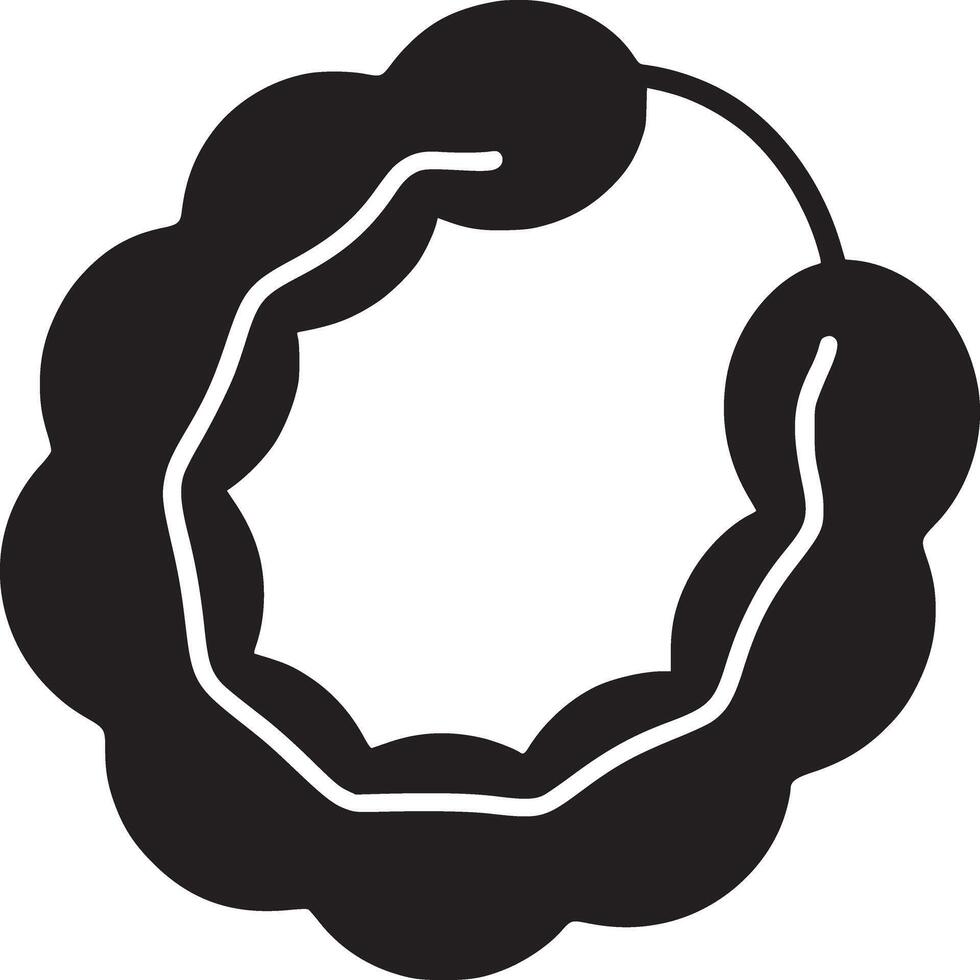 A black and white graphic of a circular shape resembling a chain or linked bubbles on a white background vector