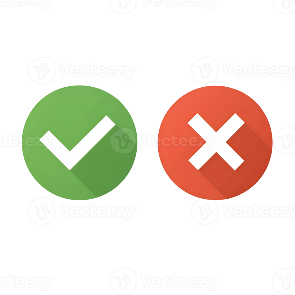 Clean, Minimalist Green Checkmark and Red Cross Icons Simple Approval and Rejection Symbols for Digital Interfaces and Websites png