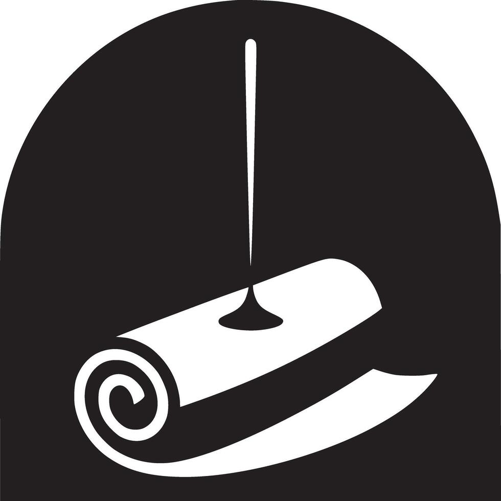 A black and white graphic of a rolled up object with a liquid dripping onto it inside of a black arch vector