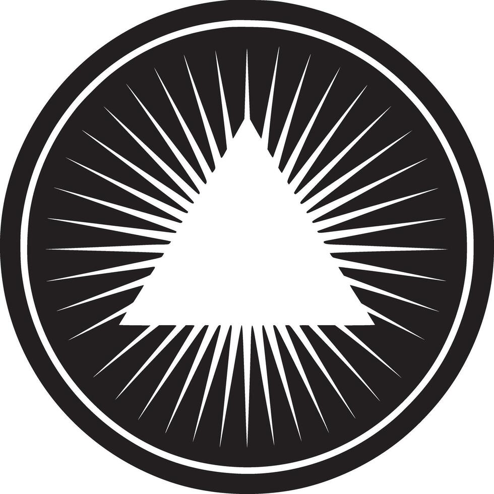 A graphic design featuring a white triangle inside a black circle with radiating lines around it vector