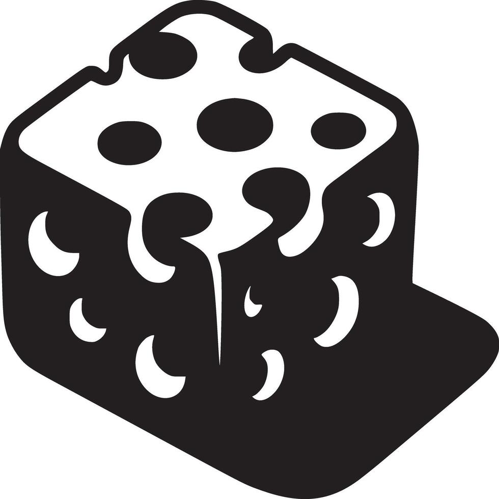 A black and white graphic illustration of a cube with holes and a shadow on a white background vector