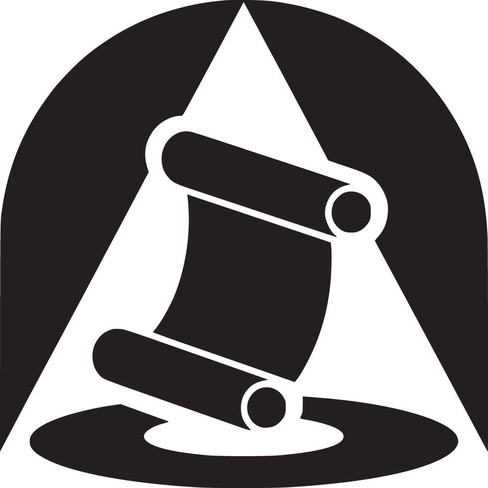 A minimalist black and white design featuring a scroll under an arch within a triangle shape design vector