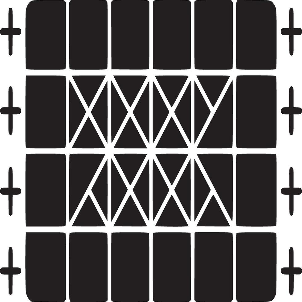 A grid pattern with black squares and white triangles and crosses on a white background design art vector
