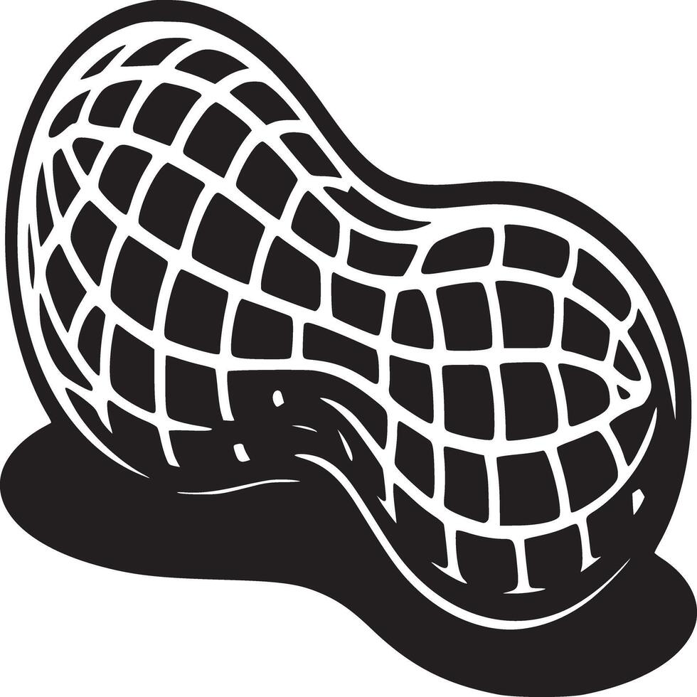 A stylized black and white illustration of a peanut with a grid pattern and a drop shadow effect vector