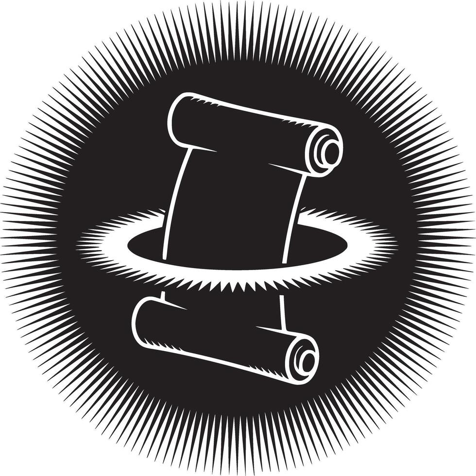 Illustration of a scroll on a black background with a radial burst pattern around the circumference edge vector
