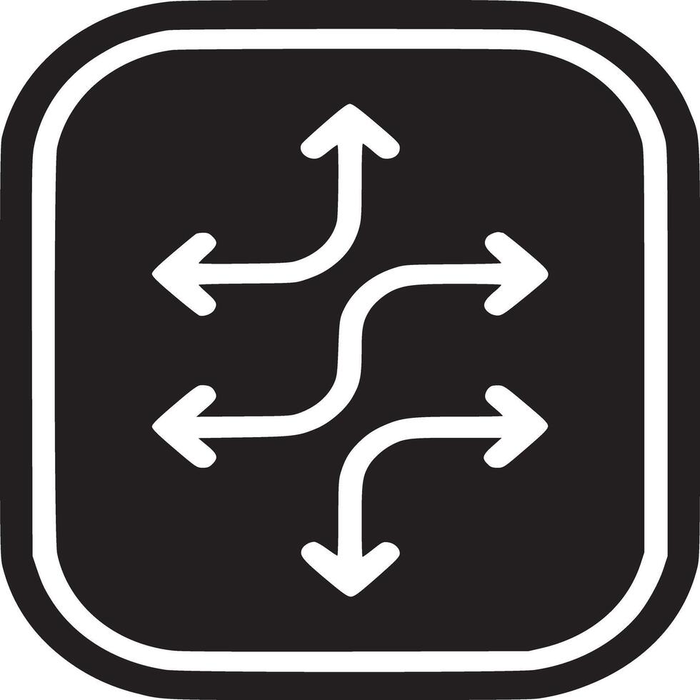 Black square icon with rounded corners containing white arrows pointing in different directions vector