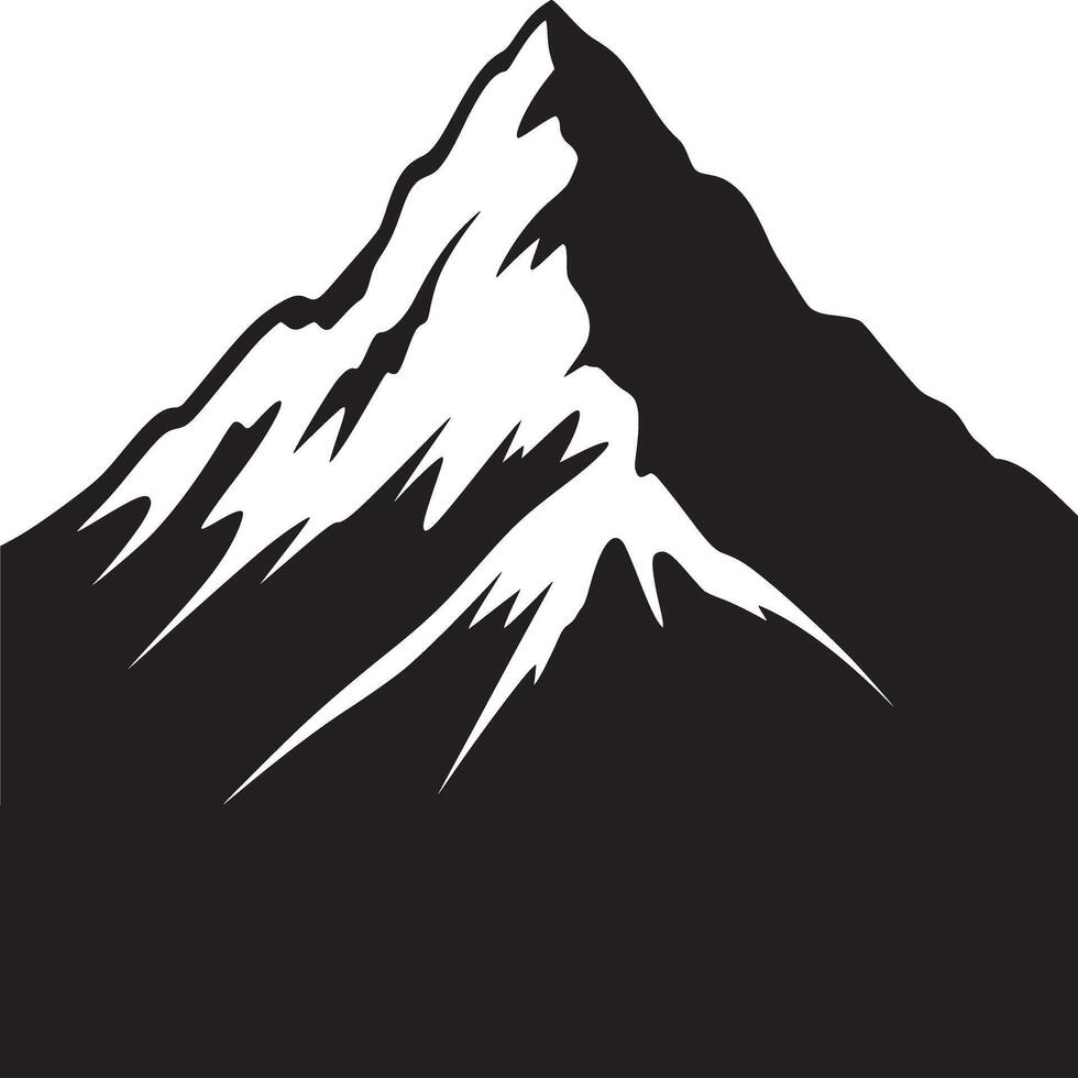 A stark monochrome image of a mountain peak with jagged edges against a white background design art vector