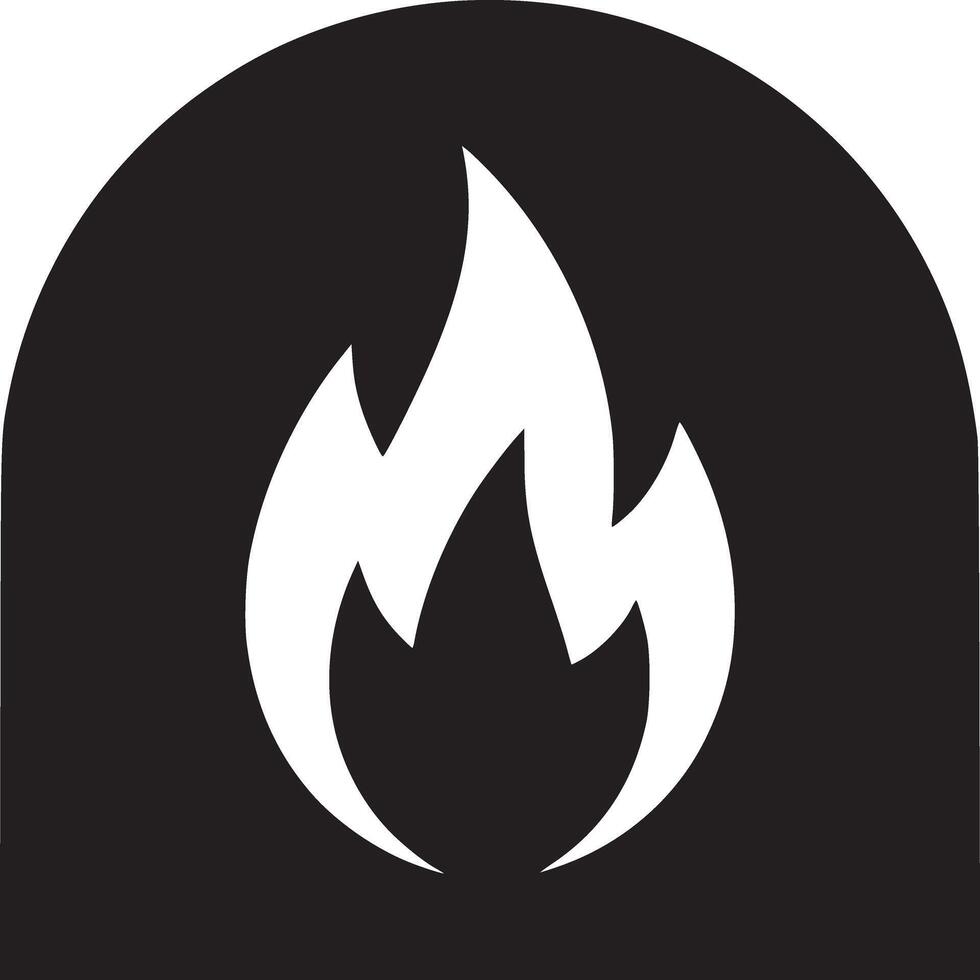 A stylized black and white illustration of a flame within a rounded rectangular shape design element vector