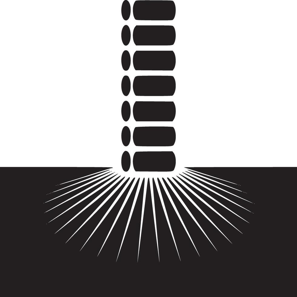 Black and white graphic illustration of a list icon with radiating lines below it on a split background vector