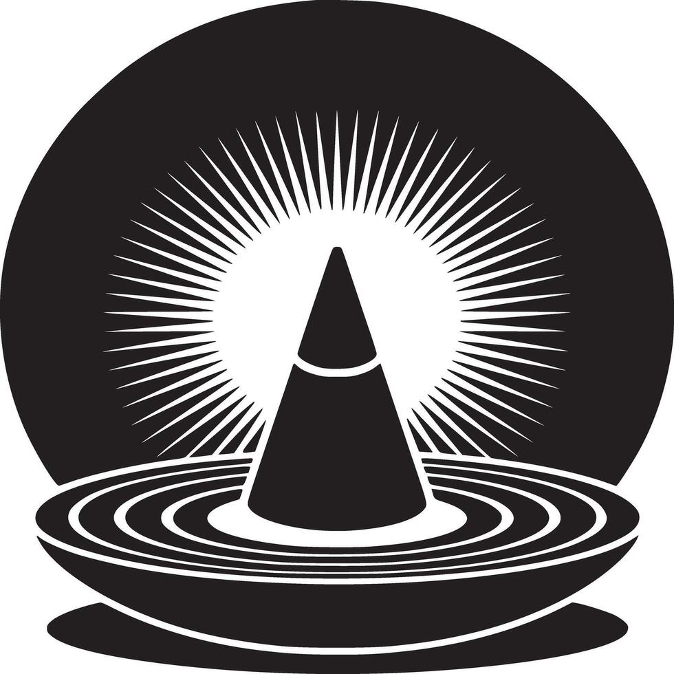 A black and white graphic design featuring a cone shape with radiating lines and circular patterns vector