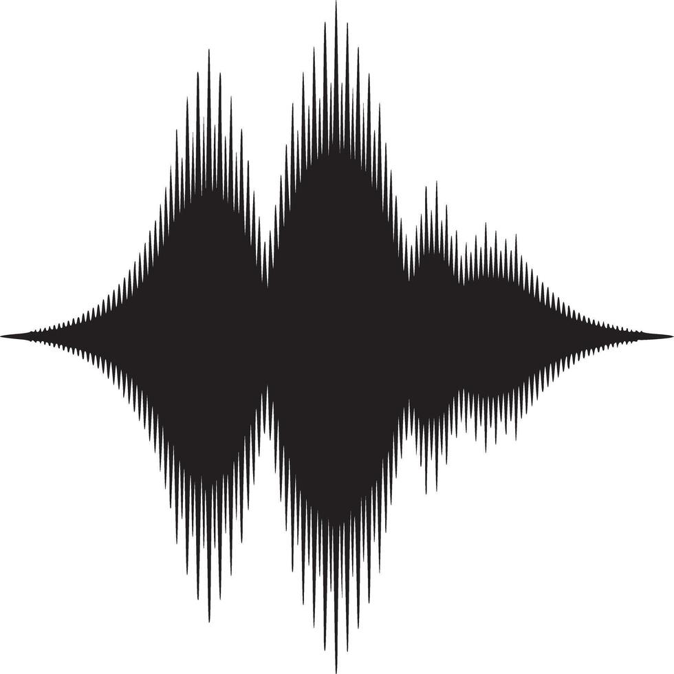 A black sound wave visualization against a white background showing amplitude variations clearly vector