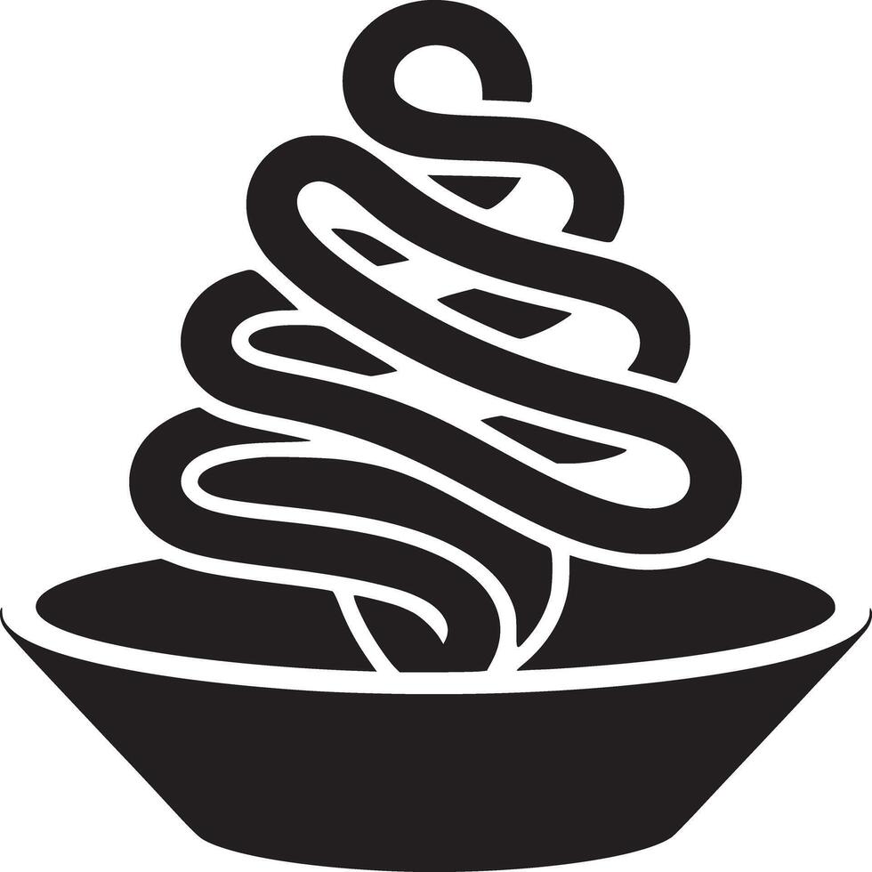 A black and white graphic of a swirled soft serve ice cream in a bowl on a white background vector