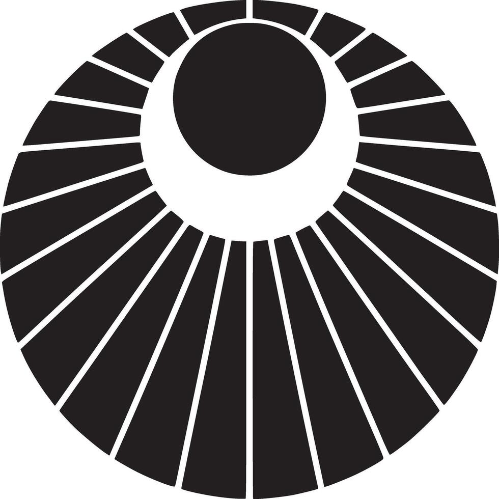 negro y blanco gráfico diseño presentando un central circulo con radiante líneas y circular segmentos vector
