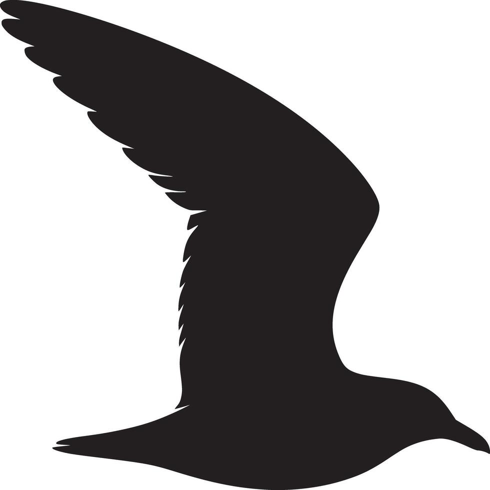 A silhouette of a bird in flight with its wings spread against a white background in a simple style vector