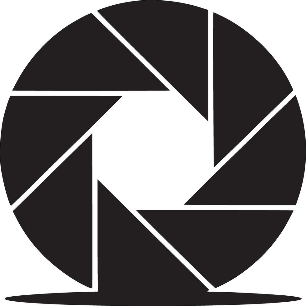 A simple black and white image of a camera aperture symbol on a white background with a shadow vector