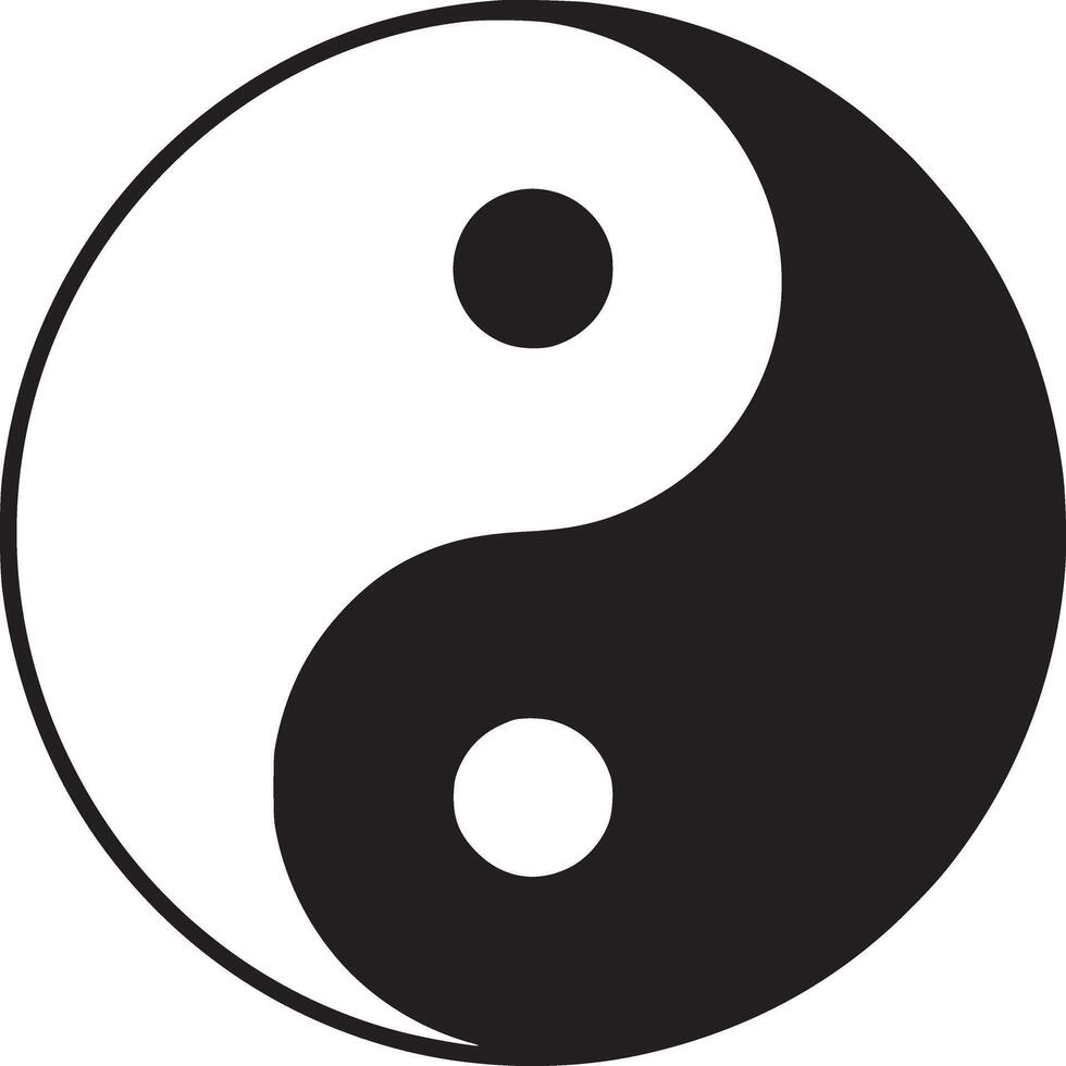 A minimalistic yin yang symbol with black and white halves and contrasting dots on a white background vector