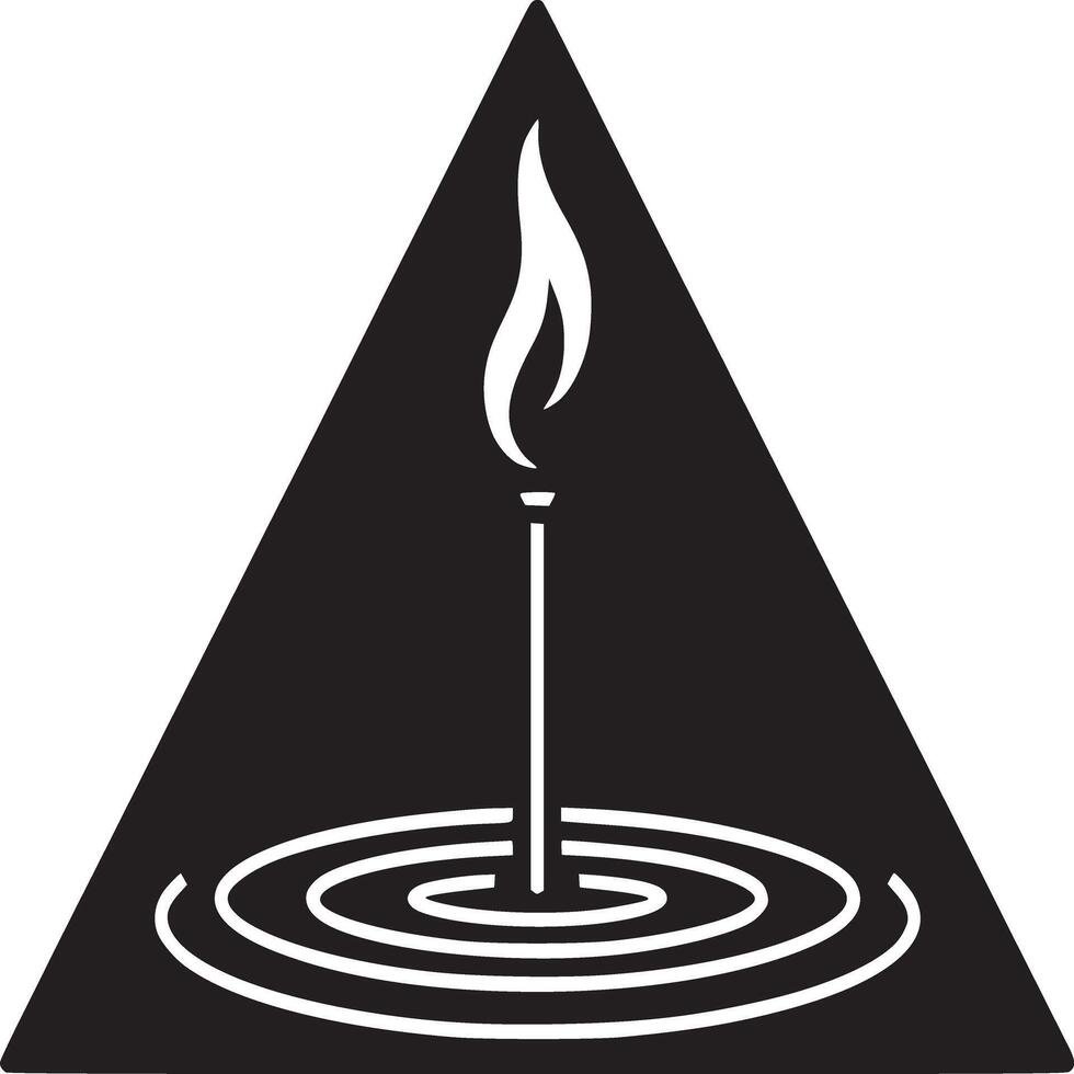 un gráfico diseño de un negro triángulo con un blanco fuego y concéntrico círculos en un blanco antecedentes vector