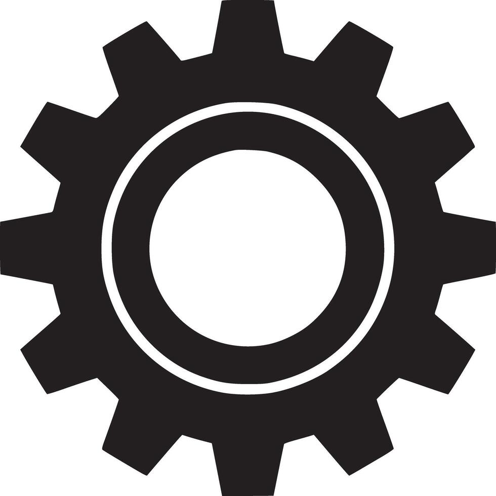 A black gear with a white center on a white background in a simple graphic design style image vector
