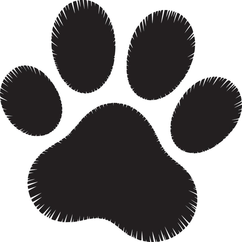 A black paw print with a fringed edge isolated on a white background in a square format image style vector