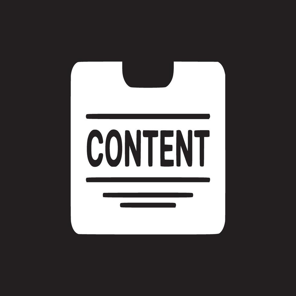 A white card with the word content and horizontal lines on a black background in a simple style vector