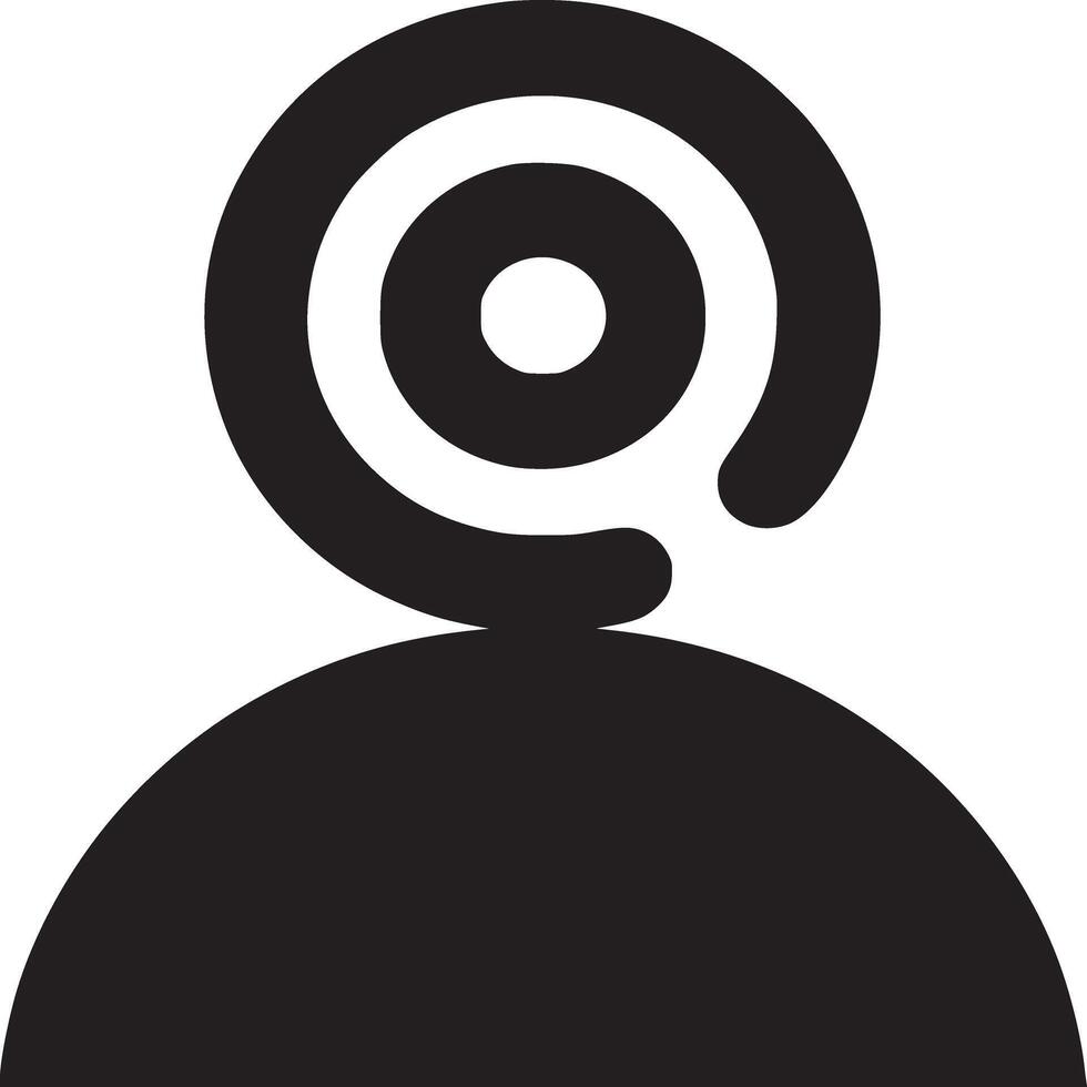 A simple black and white illustration of a person with a target or camera for a head design icon vector