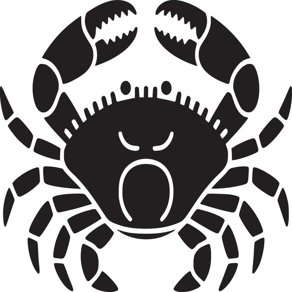 A black crab with a grumpy face isolated on a white background in a simple minimalist style vector