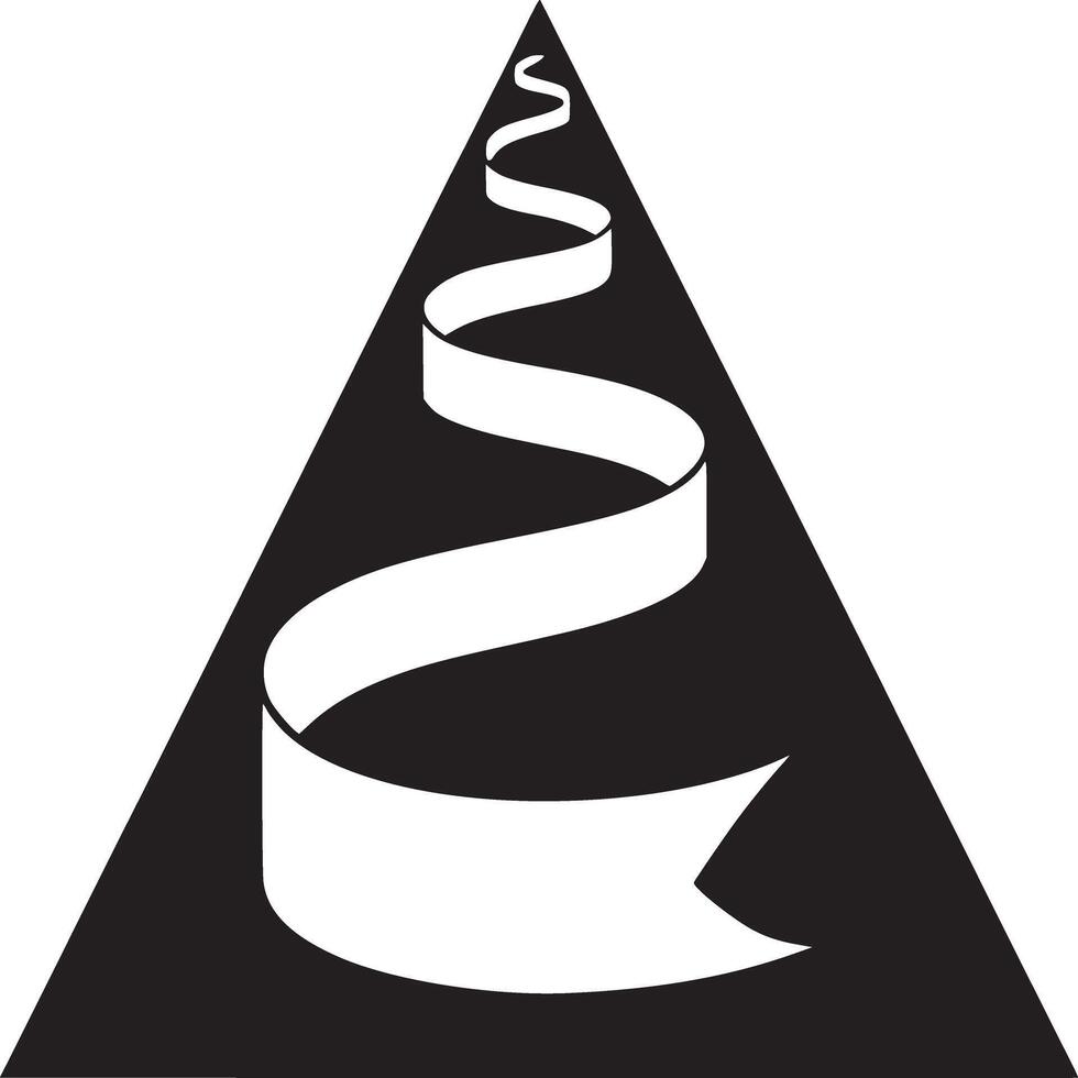 A black triangle with a white ribbon winding from the bottom to the top on a white background vector