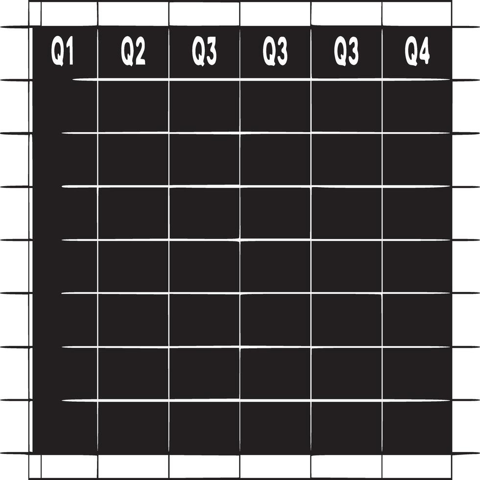 A black and white image of a table with columns labeled q one, q two, q three, and q four in the top row vector
