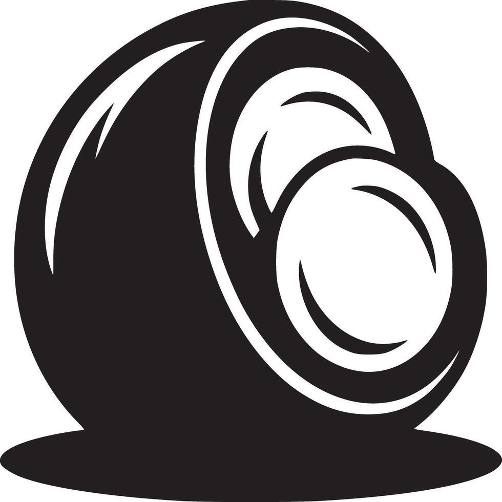 A stylized black and white illustration of a rounded shape with curved lines and simple shading design vector